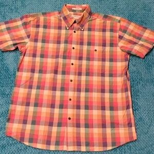 ORVIS MENS LARGE BUTTON DOWN MULTICOLOR CHECKERED PRINT EX COND.